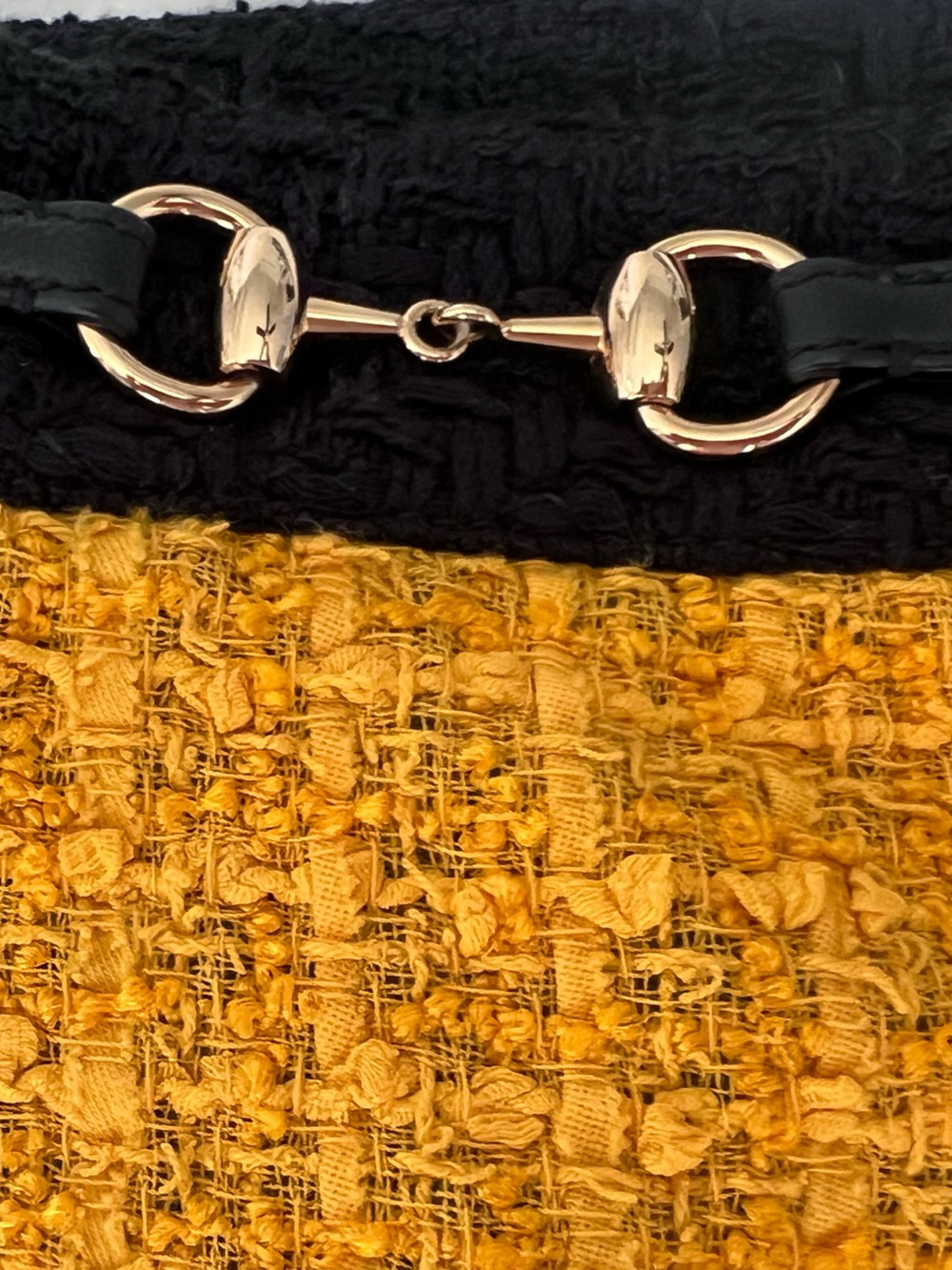GUCCI Mustard Tweed Mini Skirt with Black Horsebit Waist - Picture 2 of 12